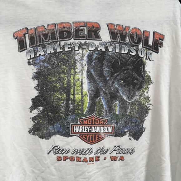 Y2K 2010 Harley Davidson Washington State Wolf Distressed Longsleeve Shirt Large - Picture 9 of 11